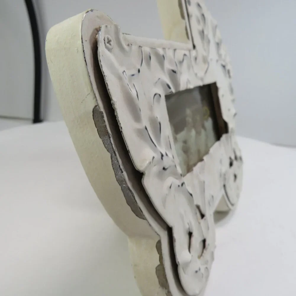 Vintage-Style Distressed Baby Carriage Photo Frame Metal Overlay